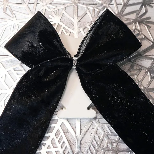 Miniatura 6 de Cinta de terciopelo negro con alambre y respaldo metálico plateado de 2.5 pulgadas x 10 yardas para adorno de la punta del árbol de Navidad