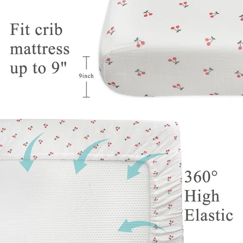 Miniatura 3 de Sábanas de muselina para cuna, 100% algodón, suave, transpirable, sábana bajera ajustable para niños pequeños, 28 x 52 x 9 pulgadas, tamaño estándar