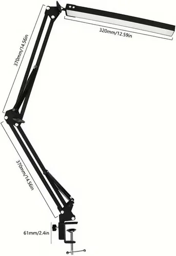 Miniatura 8 de Lámpara de escritorio LED, lámpara de brazo oscilante ajustable con abrazadera, luz de escritorio de lectura que cuida los ojos, 10 niveles