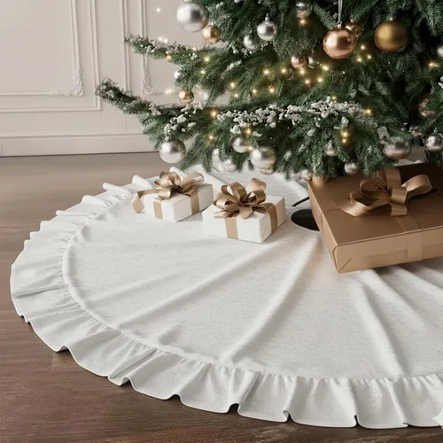 Miniatura 11 de Faldones de Felpa para Árbol de Navidad, 24 pulgadas, Lujosa Cubierta de Base de Árbol de Navidad de Piel Sintética Negra con Copos de Nieve Dorados
