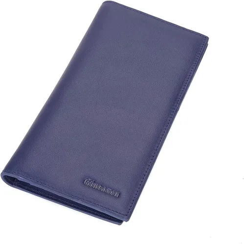 Miniatura 6 de GintaXen Cartera larga delgada de cuero con bloqueo RFID, Azul, Slim