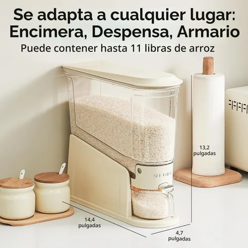 Miniatura 3 de UFORU Dispensador de arroz de 11 libras, recipiente de almacenamiento de arroz delgado para espacios pequeños, dispensador de alimentos secos