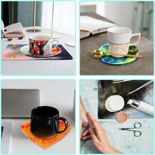 Miniatura 9 de findTop 3 moldes de silicona con 2 pinzas, incluye molde redondo, rectangular y en forma de corazón para posavasos decorativos de bricolaje