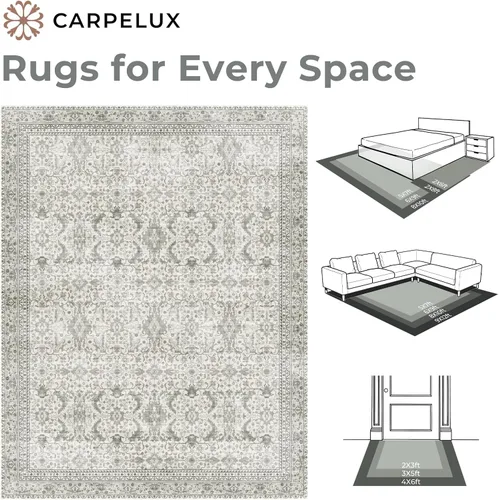 Miniatura 6 de Alfombra lavable de 2 x 3 pies, color beige floral, tapete para puerta de entrada interior, tapetes de cocina para piso, color blanco crema