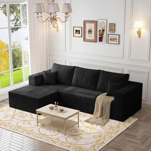 Miniatura 41 de Sofá otomano modular de pana de 28 pulgadas sin hueso, sofá otomano seccional para sala de estar, color beige