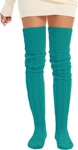 Miniatura 9 de SherryDC Calcetines hasta el muslo de punto trenzado para mujer, calentadores de piernas, extra largos por encima de la rodilla, medias altas