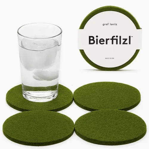 Miniatura 45 de Graf Lantz - Juego de 4 posavasos redondos de lana de merino Bierfilzl - Negro (círculos de 10 cm) - Absorbe el 30% del peso - Lana alemana