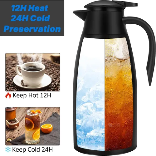 Miniatura 2 de Jarras térmicas de café de 68 onzas para mantener el calor, jarra térmica de acero inoxidable de 2 litros, jarra aislada al vacío de doble pared