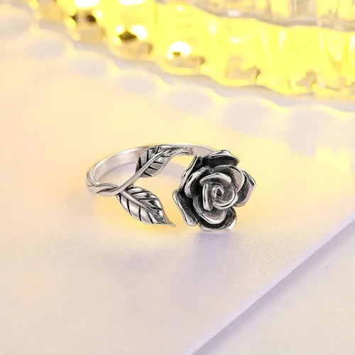 Miniatura 21 de Anillos abiertos ajustables de plata de ley S925, anillo de rosa para mujeres y adolescentes