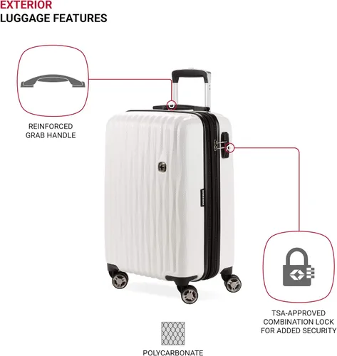 Miniatura 3 de SWISSGEAR 7272 - Maleta rígida y expandible con ruedas giratorias, Blanco), 7272100156