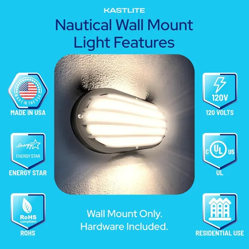 Miniatura 7 de KASTLITE Lámpara LED para exteriores, 9.5 W Energy Star 5000 K, montaje en pared ovalado, iluminación náutica, policarbonato a prueba de óxido