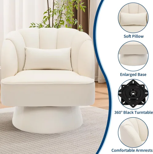 Miniatura 5 de GarveeHome Silla de acento moderna giratoria de barril, sillón tapizado de terciopelo de 360 grados con respaldo a rayas y acolchado suave, cómoda
