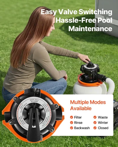 Miniatura 6 de VEVOR Bomba de filtro de arena de 12 pulgadas para piscinas sobre el suelo de hasta 15000 galones, sistema de filtración de piscina de 0.33 HP 3000