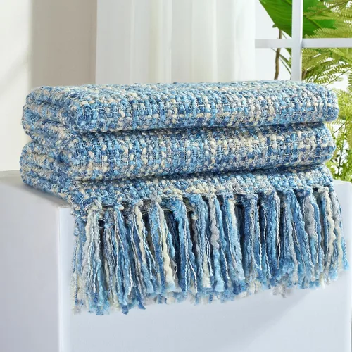 Miniatura 10 de Manta Throw de Punto de Cable Verde Multicolor para Sofá, 50"X60" Manta Texturizada Estilo Bohemio para Decoración del Hogar, Manta de Punto Grueso