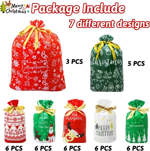 Miniatura 2 de ZMCINER 38 PCS bolsas de regalo de Navidad con cordón de varios tamaños, bolsas de Navidad con cordón para regalos de Navidad, regalos