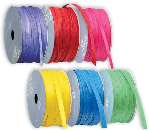 Jillson Roberts Cinta de rafia de papel de 6 carretes de 1/4 pulgadas x 50 pies disponible en 3 surtidos diferentes, perfectamente primaria