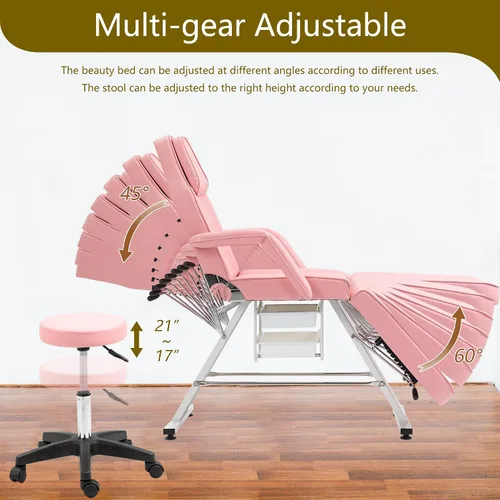 Miniatura 4 de Silla de tatuaje con taburete hidráulico, multiusos profesional de cuero de salón esteticista, mesas de masaje ajustables actualizadas para camas