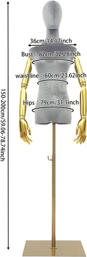 Miniatura 2 de Torso de maniquí femenino con cabeza y brazos posables, forma de vestido ajustable en altura, soporte de medio maniquí, maniquí de ropa con Gris
