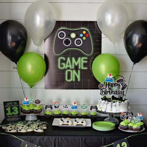 Miniatura 7 de 25 piezas de adornos para cupcakes de videojuegos, adornos para cupcakes de feliz cumpleaños, controladores de juego, adornos para cupcakes