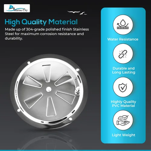 Miniatura 3 de MARINE CITY 304 Grade Polished Stainless Steel Cabin Ventilation Plate Round Louver Vent Cover Butterfly Air Vent Gill Plate with Side Knob for