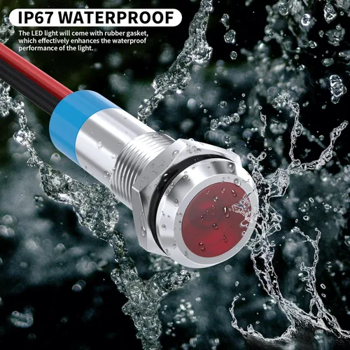 Miniatura 5 de DaierTek Luz Indicadora LED 12V LED Roja 6MM Metálica Impermeable Luz Indicadora de 12 Voltios Luz Piloto de Cabeza Plana de 1/4" Montaje en Panel