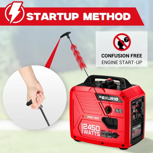 Miniatura 8 de Generador inversor de combustible dual de 2450 vatios para uso doméstico, tanque de combustible grande de 1.6 galones hasta 8.3 horas de uso