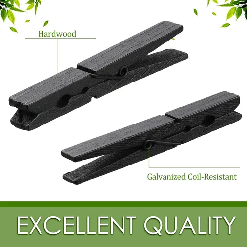 Miniatura 3 de Marsui 200 pinzas de madera resistentes para colgar ropa al aire libre, lavandería, manualidades, fotos (negro, 4 pulgadas)