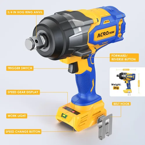 Miniatura 2 de Llave de impacto inalámbrica compatible con batería DEWALT de 20 V MAX, destornillador de impacto de alto par sin escobillas de 3/4 pulgadas, 1850
