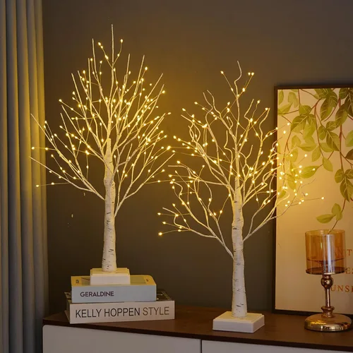 Miniatura 5 de Paquete de 2 lámparas de árbol artificial de 144 LED con temporizador, árbol de abedul de bricolaje con luces LED, lámpara de árbol iluminada