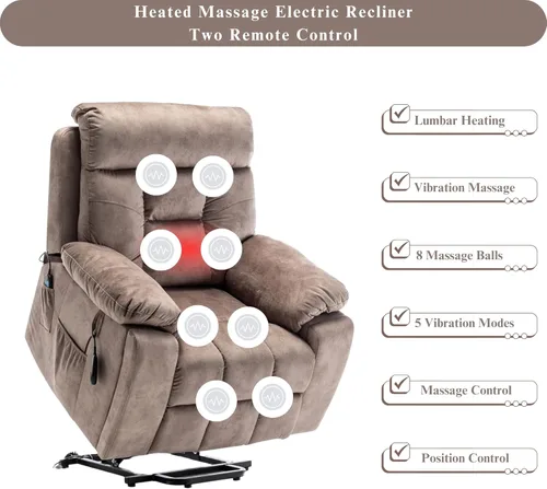 Miniatura 3 de JUUXO Silla reclinable Power Lift extra grande para personas mayores - Sillón reclinable extra ancho para hombre grande con calor y masajes
