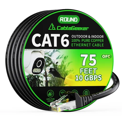 Miniatura 68 de Cable Ethernet Cat 6 de 100 pies, para interiores y exteriores, red de Internet de alta velocidad de 10 Gbps, cable de conexión Ethernet plano