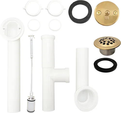 Miniatura 2 de Westbrass 592244-01 - Kit de drenaje de residuos de baño con palanca tubular blanca de 1-1/2 pulgadas, latón pulido