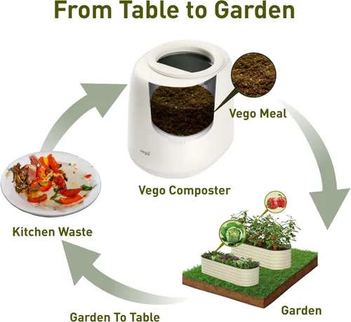 Miniatura 7 de Vego Compostador de Cocina, Compostador Eléctrico de Mostrador 4L, 5 Modos, Contenedor de Compost Inteligente Basado en Peso con App, Sin Olor