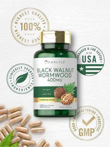 Miniatura 5 de Carlyle Wormwood Black Walnut 120 Cápsulas Complejo herbario Sin OMG, sin gluten