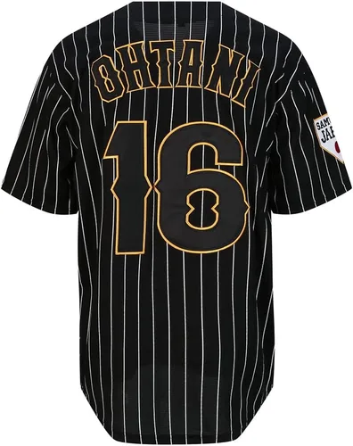 Miniatura 2 de Mens Ohtani 16# Stitched Japón Baseball Jerseys Blanco Negro Pinstriped Camisas