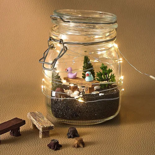 Miniatura 5 de Skylety - 12 piezas de accesorios de jardín de hadas en miniatura, incluye 6 bancos de estilo retro de madera, 6 tocones de raíz artificiales