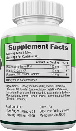 Miniatura 5 de Suplemento DIM (diindolilmetano) e indol-3-carbinol (I3C) – Apoyo al equilibrio hormonal para hombres y mujeres – 60 tabletas