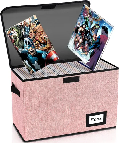 Miniatura 9 de Paquete de 2 cajas de almacenamiento para cómics, colección de 40 cm x 20 cm x 30 cm, plegable, contenedor organizador para 160-180 cómics, estante