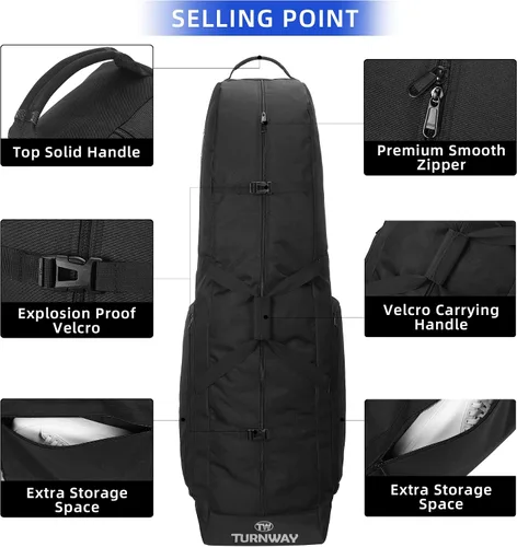 Miniatura 2 de TurnWay Bolsa de viaje de golf acolchada plegable, bolsa de golf de poliéster 900D resistente al agua, bolsa de transporte de golf con ruedas