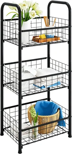PROXRACER Estante Independiente de 3 Niveles, Organizador de Estantes para Baño con Pies Ajustables, Torre de Almacenamiento de Metal y Acero con