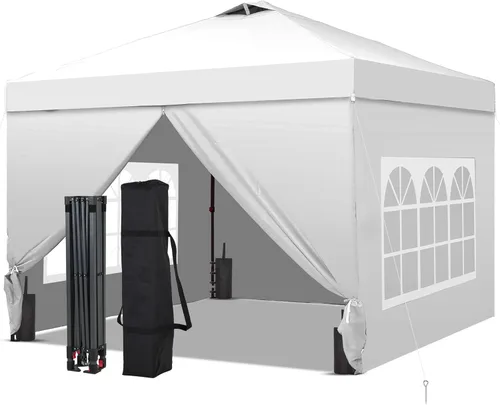 GDY 10x10FT Pop-Up Canopy Tent — with 4-Side Walls & Vented Top, Portable Outdoor Event Tent for Garden, Poolside, Parks, Parties,Camping, White.