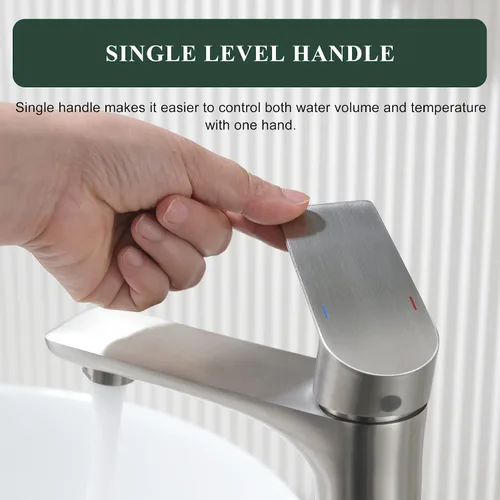 Miniatura 4 de TONNY Grifo de lavabo de baño de níquel cepillado, grifo de baño alto de acero inoxidable para fregadero de buque de un agujero, grifo de tocador