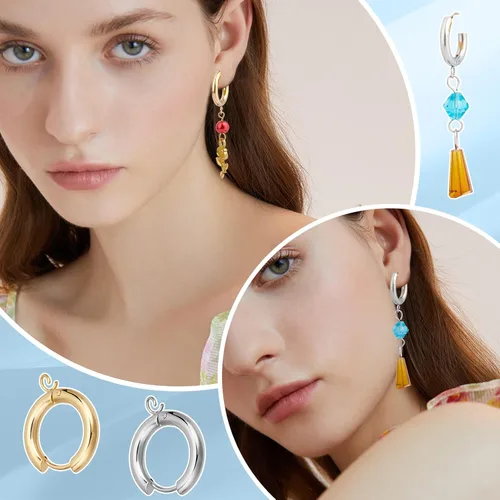 Miniatura 7 de DICOSMETIC Ganchos redondos para arete Huggie, aretes de aro de acero inoxidable con lazo, juegos de aretes de aro gruesos para hacer joyas