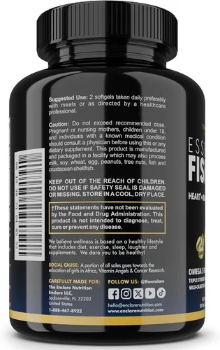 Miniatura 3 de Suplemento de aceite de pescado Omega 3 para mujeres y hombres - Triple fuerza 1,400 mg Omega-3 EPA/DHA - Omegas capturados en la naturaleza 3-6-9