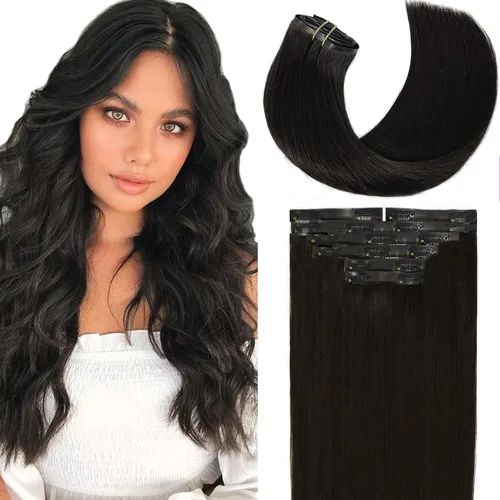 Miniatura 34 de Loxxy Extensiones de cabello humano con clip, sin costuras, 22 pulgadas, color marrón oscuro a castaño oscuro y marrón oscuro, 7 piezas