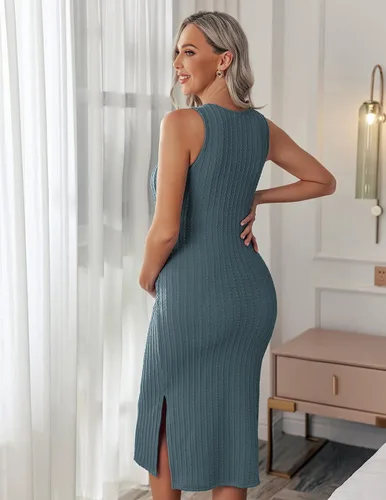Miniatura 3 de Ekouaer Vestido de maternidad para mujer, de punto acanalado, sin mangas, con abertura lateral, vestido ajustado para embarazo, tallas S-XXL