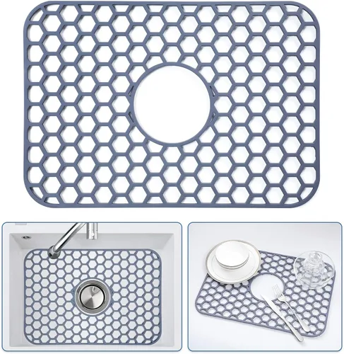 Miniatura 52 de Bestjing Tapete de silicona para fregadero - Protectores para fregadero de cocina con drenaje central, accesorio de rejilla de cocina de 26" x 14