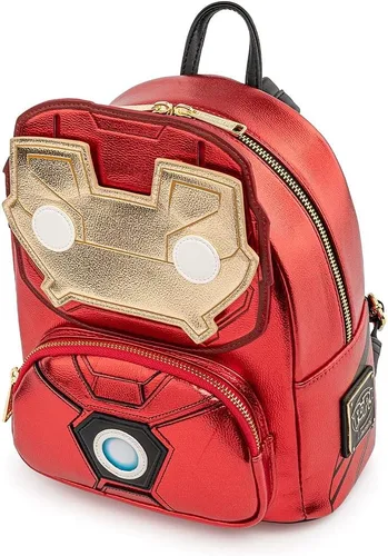 Miniatura 3 de Loungefly x Marvel Iron Man Light Up Mini Mochila de cuero metálico, Rojo metálico, Mochilas Daypack