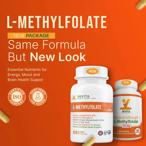 Miniatura 2 de INVITA L-metilfolato de 15 mg – Folato de metilo activo formulado por un médico – Suplemento 5-MTHF para la energía, el estado de ánimo y la salud