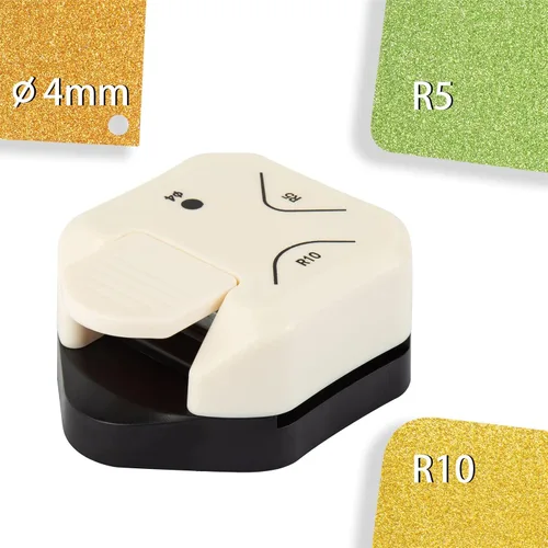 Miniatura 2 de QIQQIKIN - Perforadora de esquina con agujero de 4 mm, punzón circular +R5mm+R10mm, redondeador de esquinas de 3 vías, punzón de papel, para papel